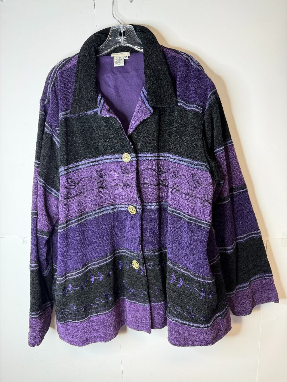 Coldwater Creek Women's Size 3X Purple Boho Jacket Embroidered Ornate Buttons